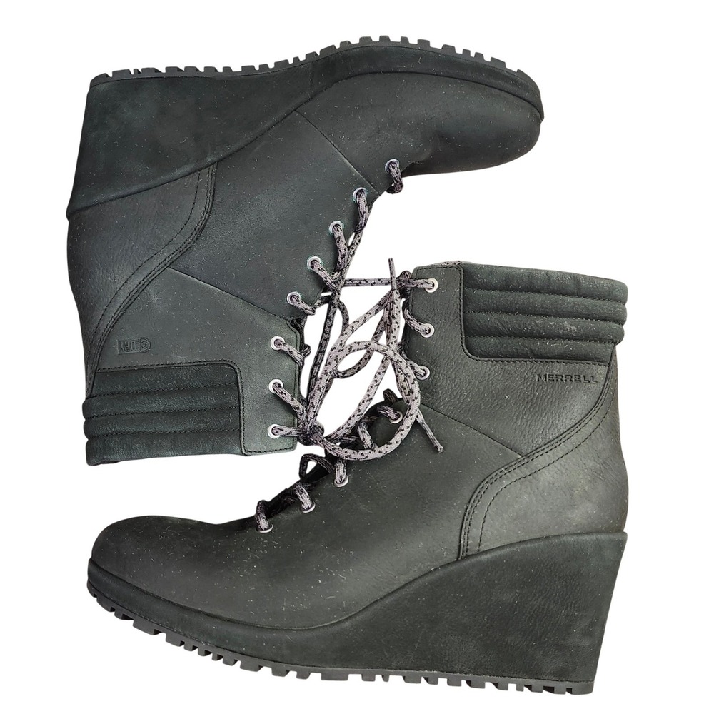 Merrell Wedge Heel Ankle Boots Lace Up Comfort Casual Black‎